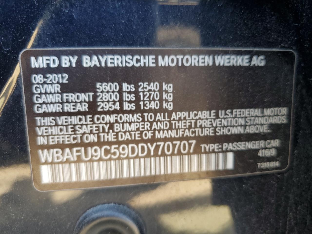 2013 BMW 550 Xi VIN: WBAFU9C59DDY70707 Lot: 81342325