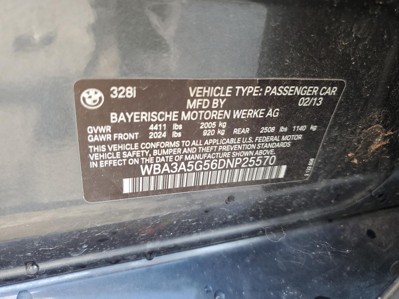 2013 BMW 328 I VIN: WBA3A5G56DNP25570 Lot: 83940455