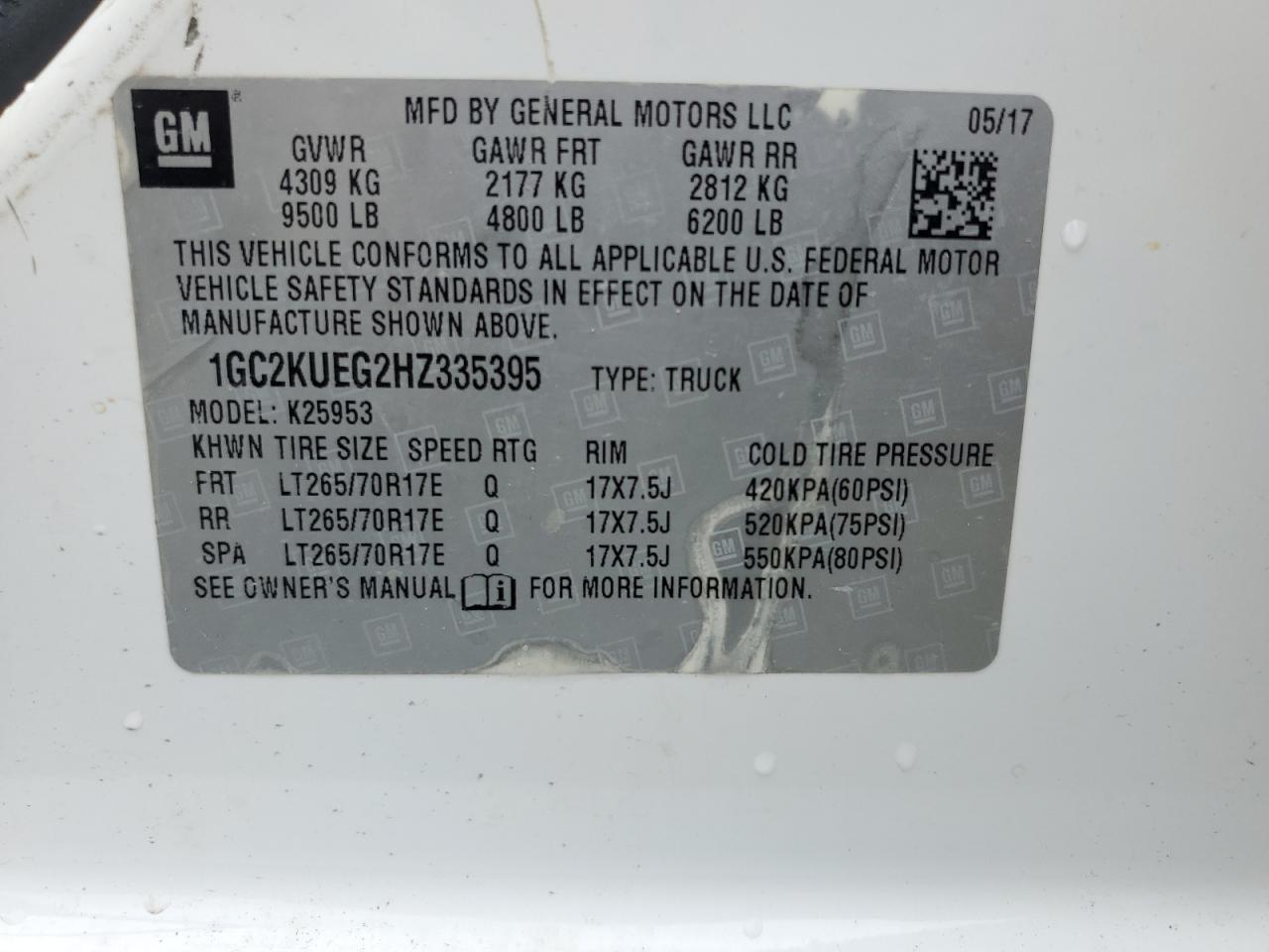 2017 Chevrolet Silverado K2500 Heavy Duty VIN: 1GC2KUEG2HZ335395 Lot: 81895925