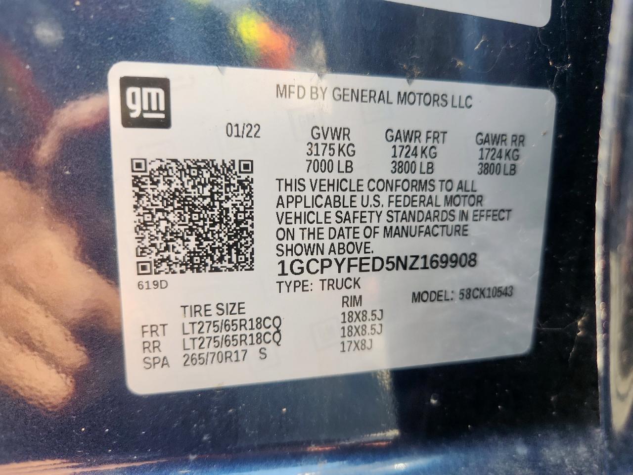 2022 Chevrolet Silverado Ltd K1500 Lt Trail Boss VIN: 1GCPYFED5NZ169908 Lot: 85743335