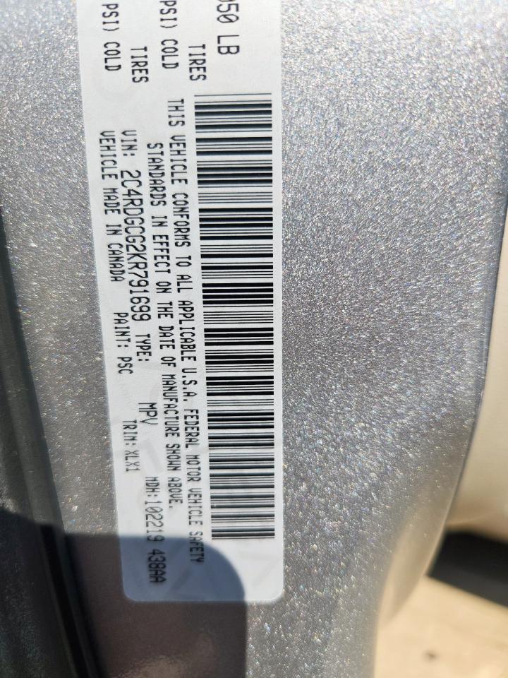 2019 Dodge Grand Caravan Sxt VIN: 2C4RDGCG2KR791699 Lot: 84202585