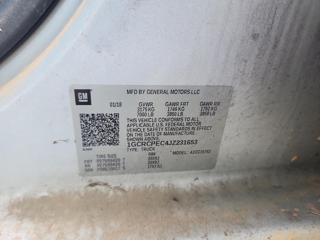 2018 Chevrolet Silverado C1500 Custom VIN: 1GCRCPEC4JZ231653 Lot: 80789735