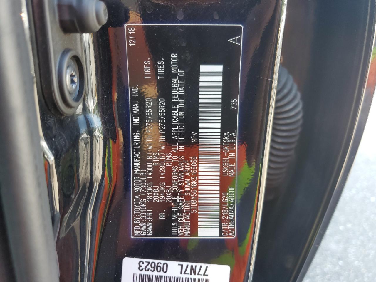 2019 Toyota Sequoia Sr5 VIN: 5TDBY5G18KS168868 Lot: 83952775