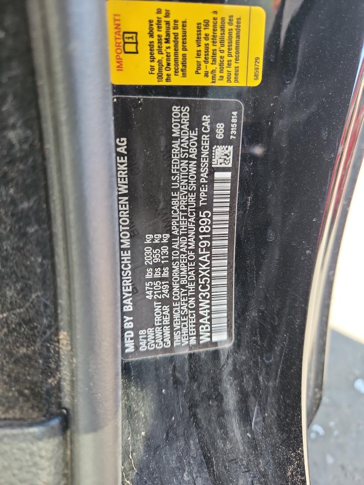 2019 BMW 430I VIN: WBA4W3C5XKAF91895 Lot: 81033615