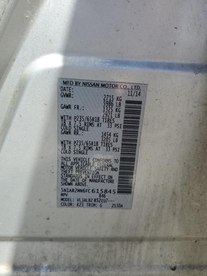 2015 Nissan Pathfinder S VIN: 5N1AR2MN6FC615845 Lot: 81254385