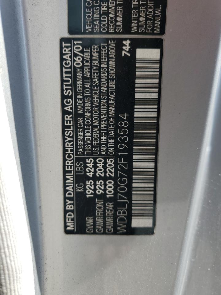 2002 Mercedes-Benz Clk 430 VIN: WDBLJ70G72F193584 Lot: 82001255