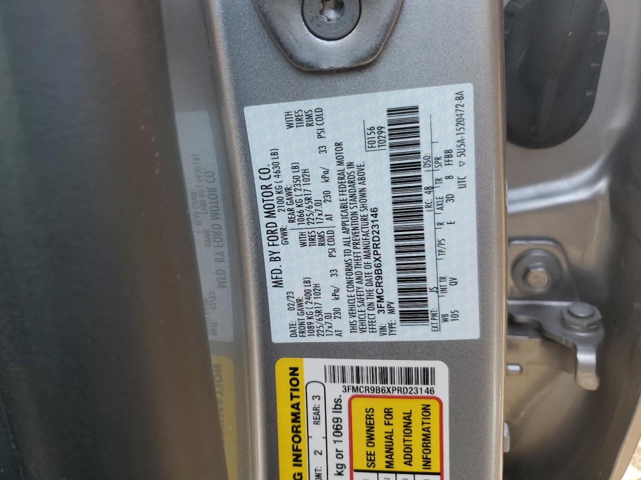 2023 Ford Bronco Sport Big Bend VIN: 3FMCR9B6XPRD23146 Lot: 81630695