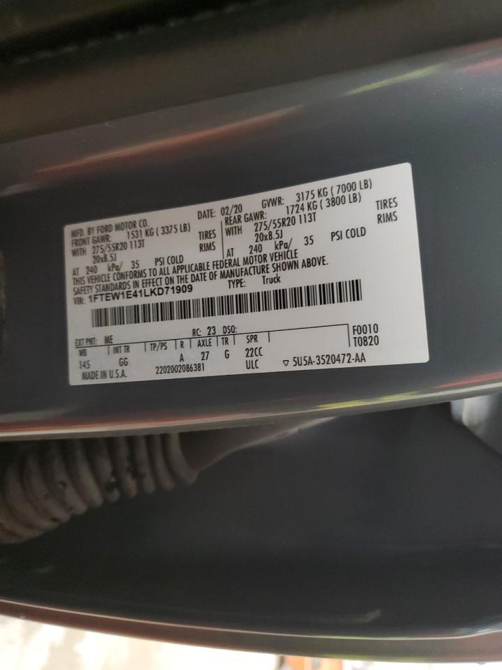 2020 Ford F150 Supercrew VIN: 1FTEW1E41LKD71909 Lot: 81453285