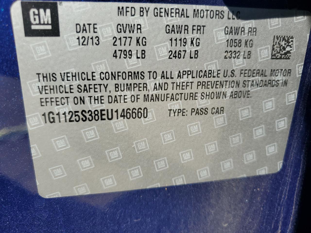2014 Chevrolet Impala Lt VIN: 1G1125S38EU146660 Lot: 71901205