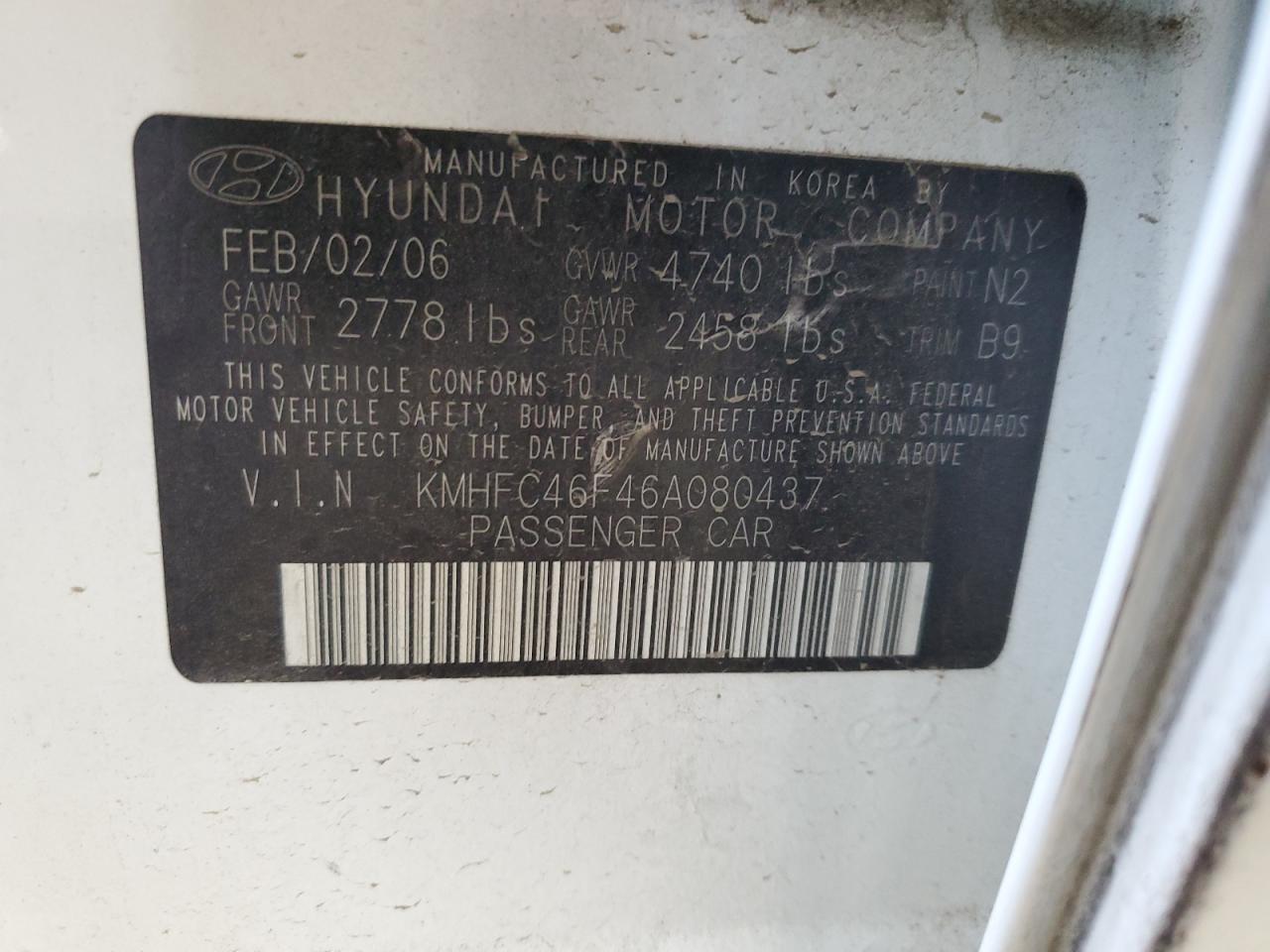 2006 Hyundai Azera Se VIN: KMHFC46F46A080437 Lot: 81836775