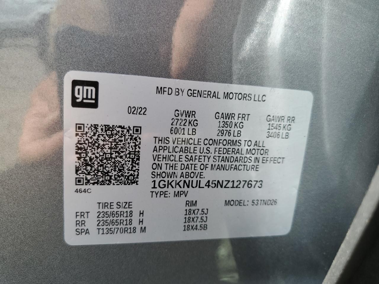 2022 GMC Acadia Slt VIN: 1GKKNUL45NZ127673 Lot: 80295285