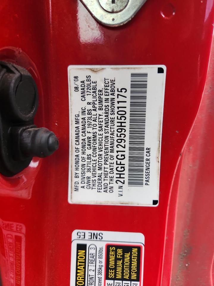2009 Honda Civic Exl VIN: 2HGFG12959H501175 Lot: 72058635