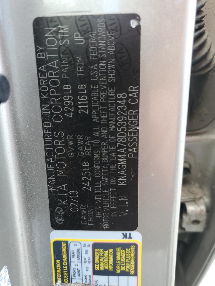 2013 Kia Optima Lx VIN: KNAGM4A78D5392348 Lot: 71981085