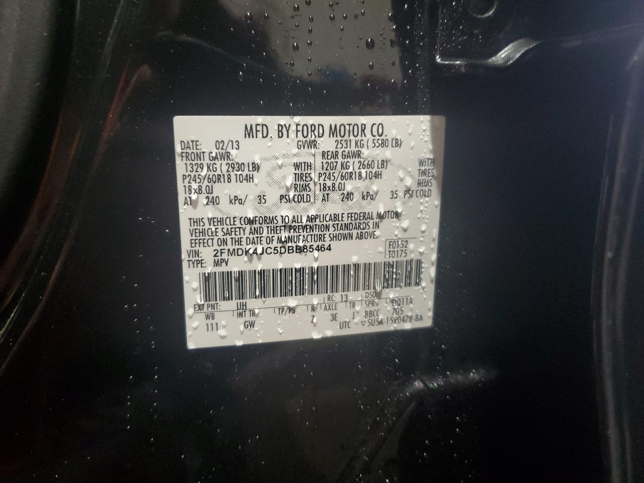 2013 Ford Edge Sel VIN: 2FMDK4JC5DBB85464 Lot: 82120145