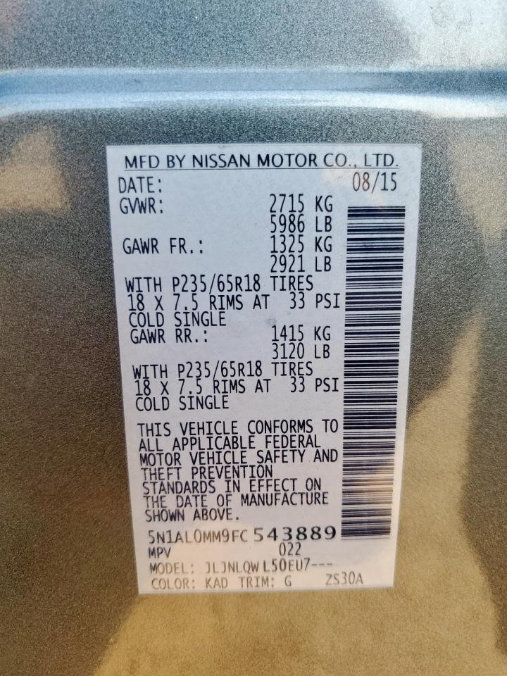 2015 Infiniti Qx60 VIN: 5N1AL0MM9FC543889 Lot: 81413525