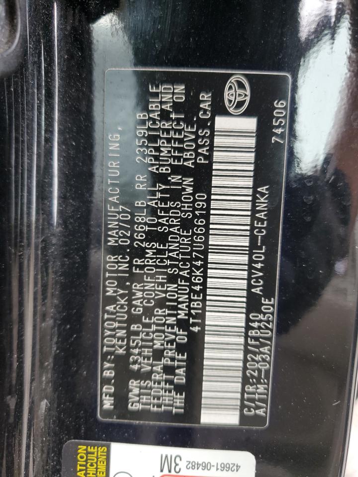 2007 Toyota Camry Ce VIN: 4T1BE46K47U666190 Lot: 83853635