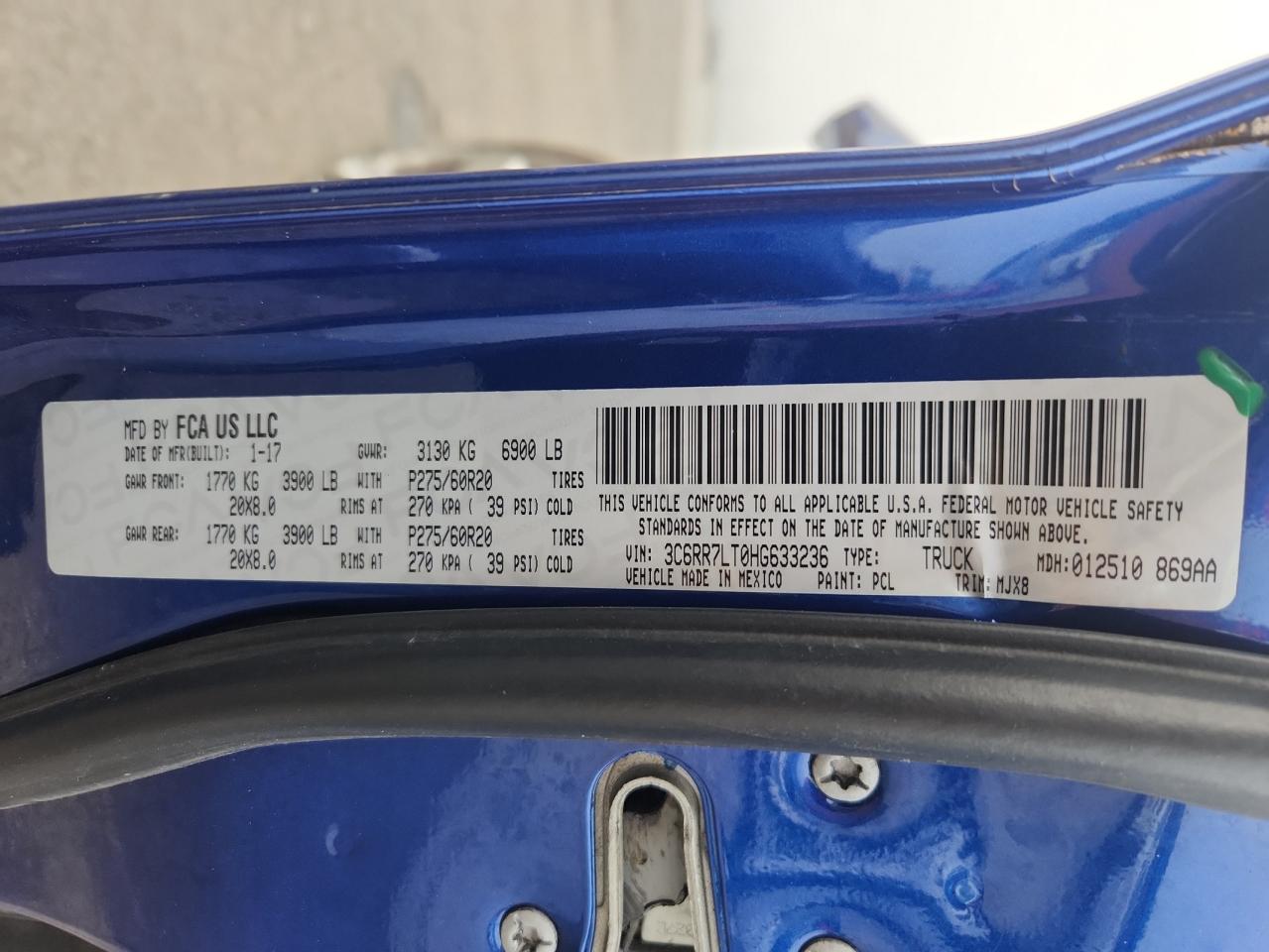 2017 Ram 1500 Slt VIN: 3C6RR7LT0HG633236 Lot: 80349015