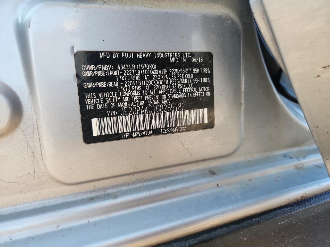 2016 Subaru Crosstrek Limited VIN: JF2GPAKC1G8285182 Lot: 81093175