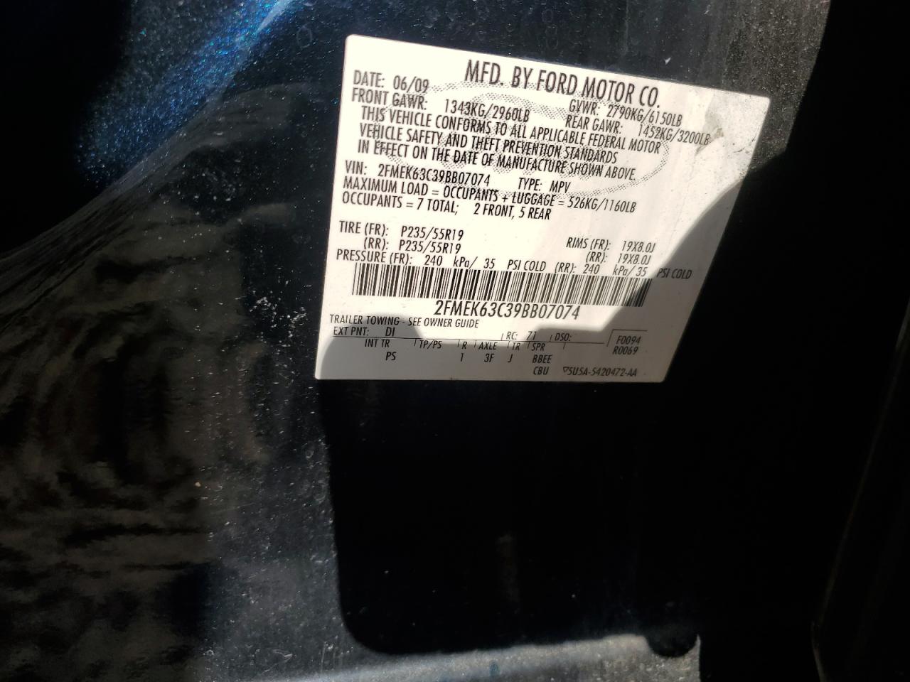 2009 Ford Flex Limited VIN: 2FMEK63C39BB07074 Lot: 80897415