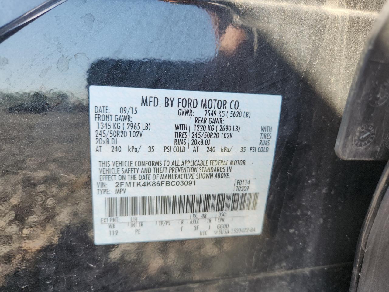 2015 Ford Edge Titanium VIN: 2FMTK4K86FBC03091 Lot: 84440115