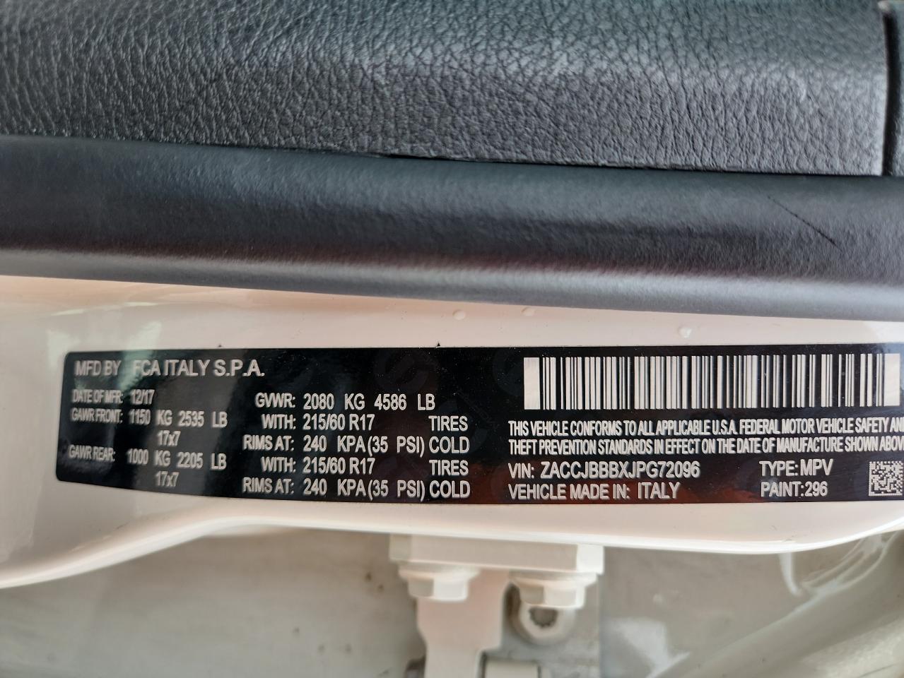 2018 Jeep Renegade Latitude VIN: ZACCJBBBXJPG72096 Lot: 80212995