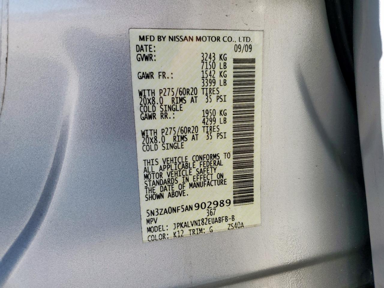 2010 Infiniti Qx56 VIN: 5N3ZA0NF5AN902989 Lot: 71874665