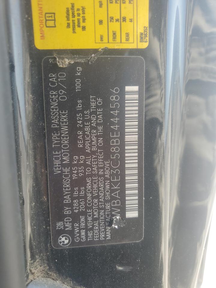 2011 BMW 328 I VIN: WBAKE3C58BE444586 Lot: 71832945