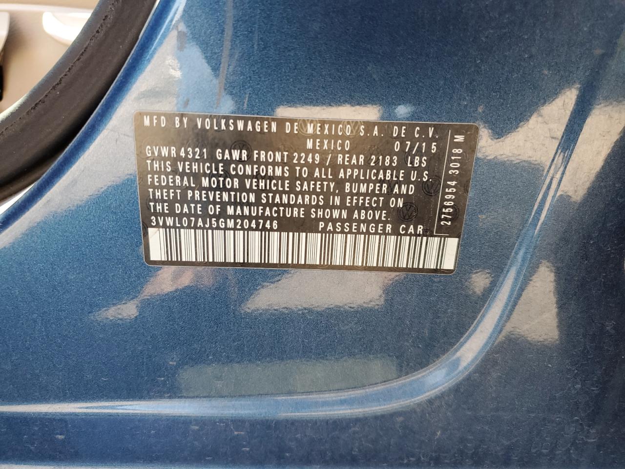 2016 Volkswagen Jetta Sel VIN: 3VWL07AJ5GM204746 Lot: 71191755