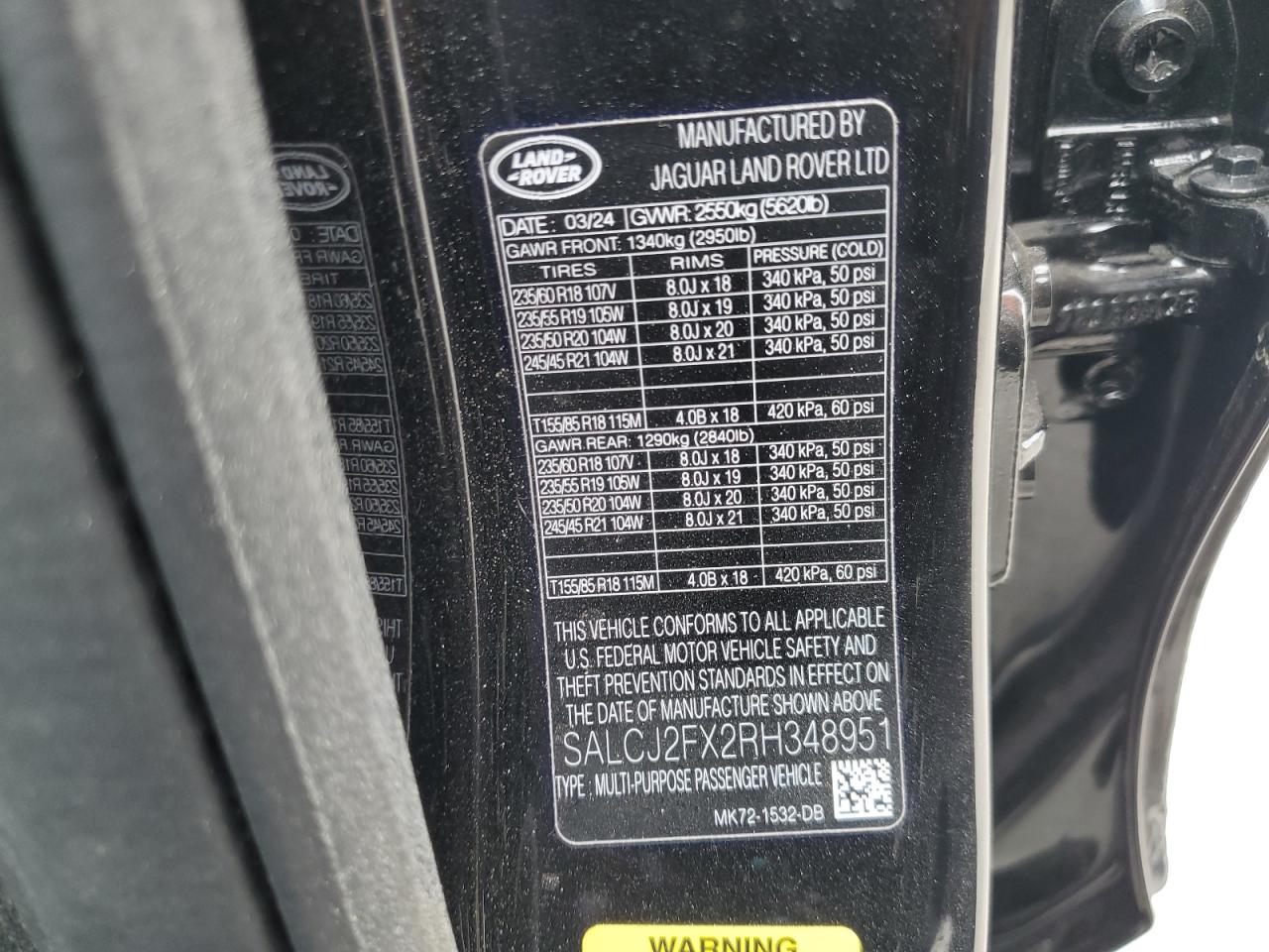 2024 Land Rover Discovery Sport S VIN: SALCJ2FX2RH348951 Lot: 84257905