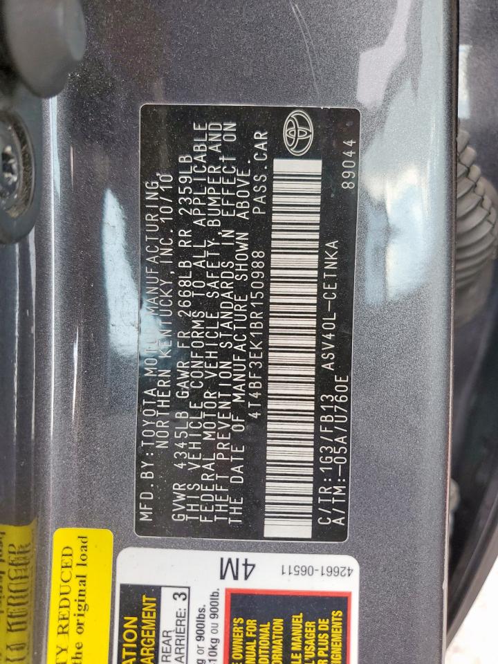 2011 Toyota Camry Base VIN: 4T4BF3EK1BR150988 Lot: 81912045