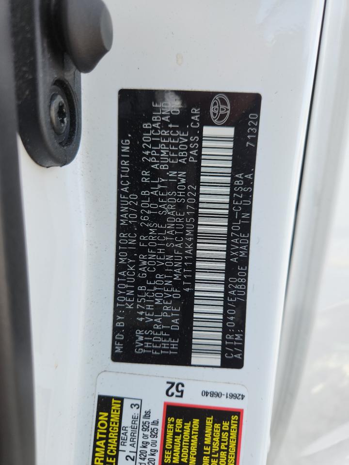 2021 Toyota Camry Se VIN: 4T1T11AK4MU517022 Lot: 84367775