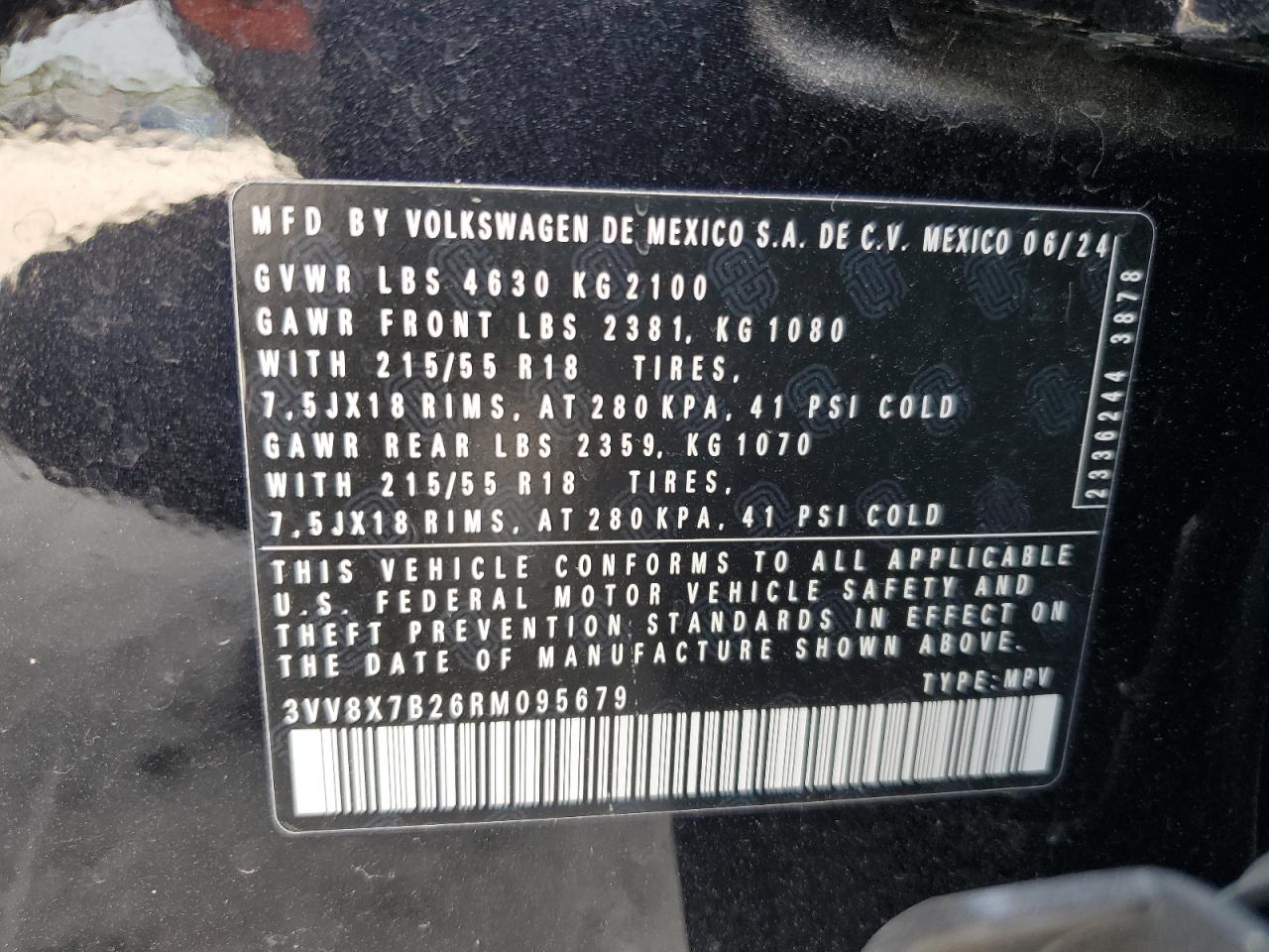 2024 Volkswagen Taos S VIN: 3VV8X7B26RM095679 Lot: 72037445