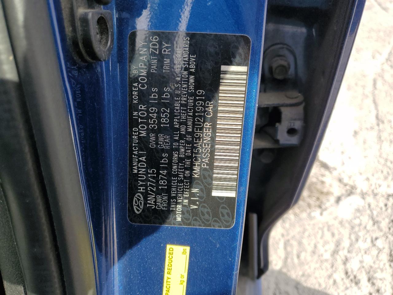 2015 Hyundai Accent Gs VIN: KMHCT5AE9FU219919 Lot: 81156065