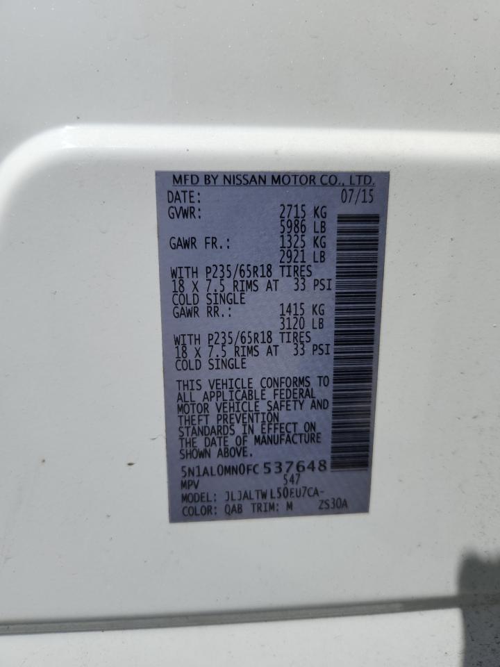 2015 Infiniti Qx60 VIN: 5N1AL0MN0FC537648 Lot: 80608945