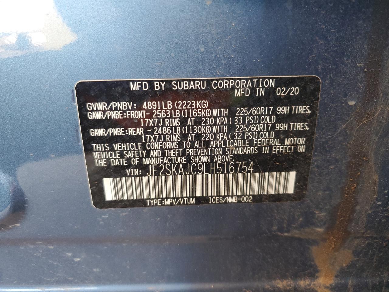 2020 Subaru Forester Premium VIN: JF2SKAJC9LH516754 Lot: 81677265