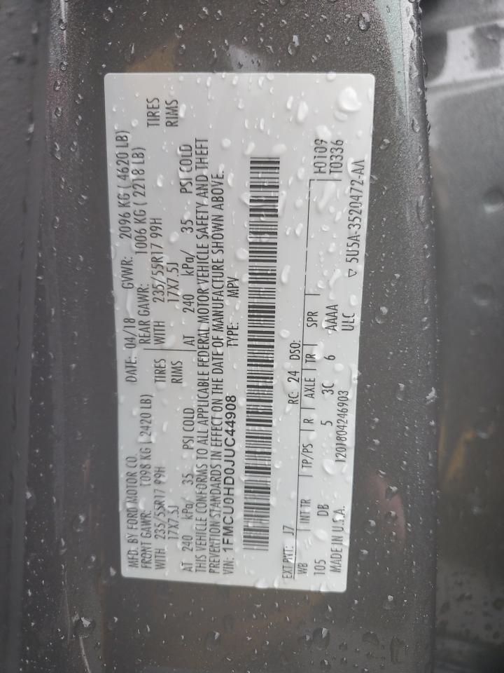 2018 Ford Escape Sel VIN: 1FMCU0HD0JUC44908 Lot: 82157795