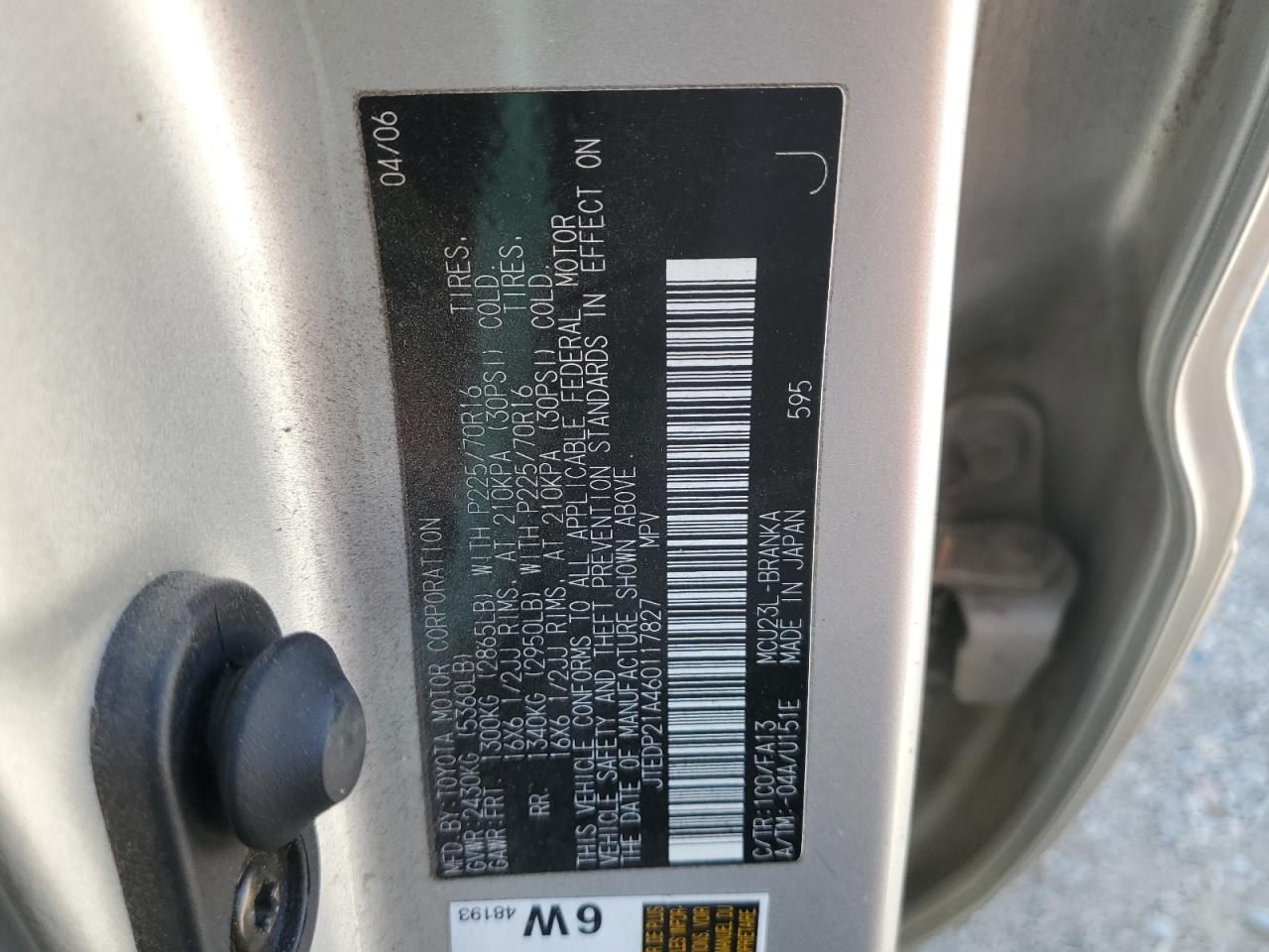 2006 Toyota Highlander Limited VIN: JTEDP21A460117827 Lot: 81777715