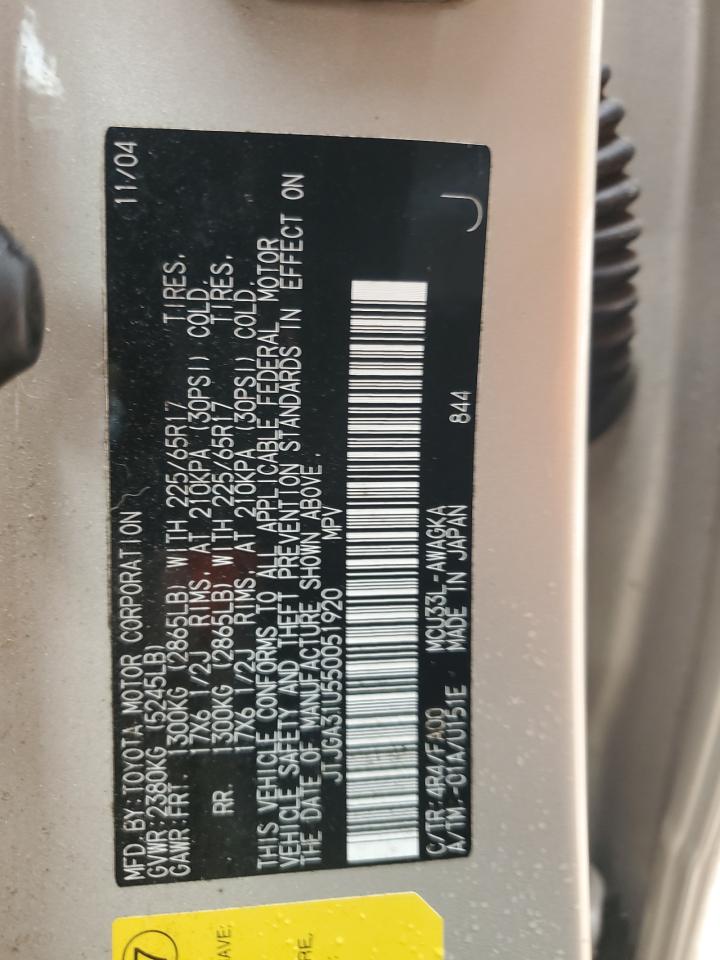 2005 Lexus Rx 330 VIN: JTJGA31U550051920 Lot: 80127035