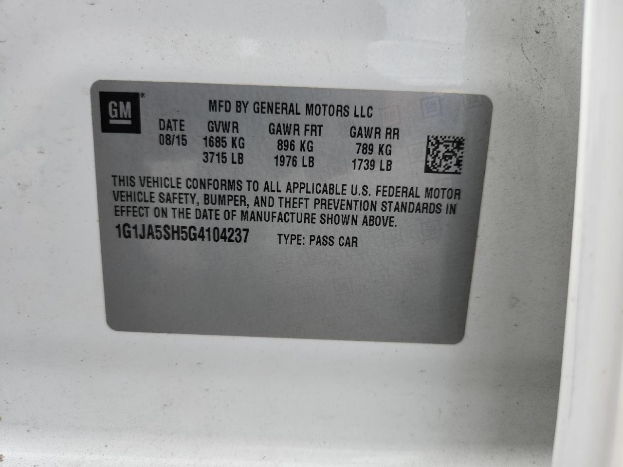 2016 Chevrolet Sonic Ls VIN: 1G1JA5SH5G4104237 Lot: 81690745