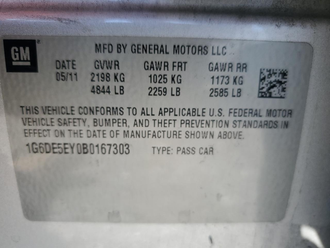 2011 Cadillac Cts Luxury Collection VIN: 1G6DE5EY0B0167303 Lot: 71071335