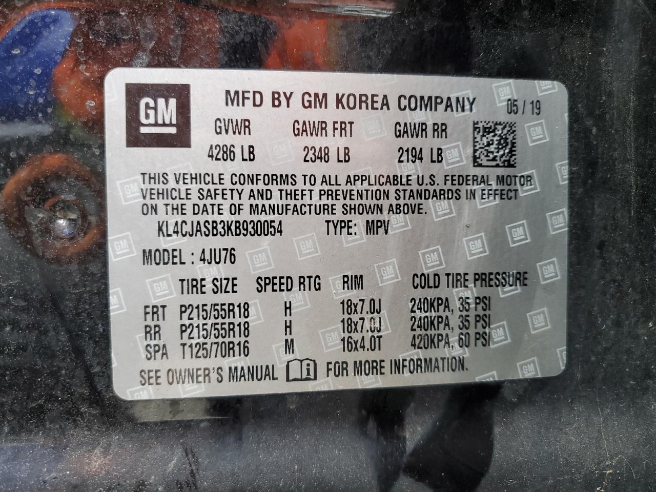 2019 Buick Encore Preferred VIN: KL4CJASB3KB930054 Lot: 80724715