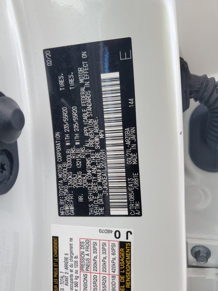 2020 Lexus Rx 350 L VIN: JTJHZKEA1L2016591 Lot: 81239555