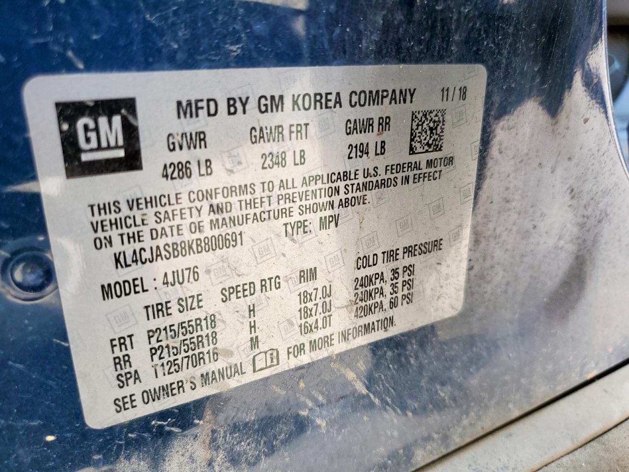 2019 Buick Encore Preferred VIN: KL4CJASB8KB800691 Lot: 81647285