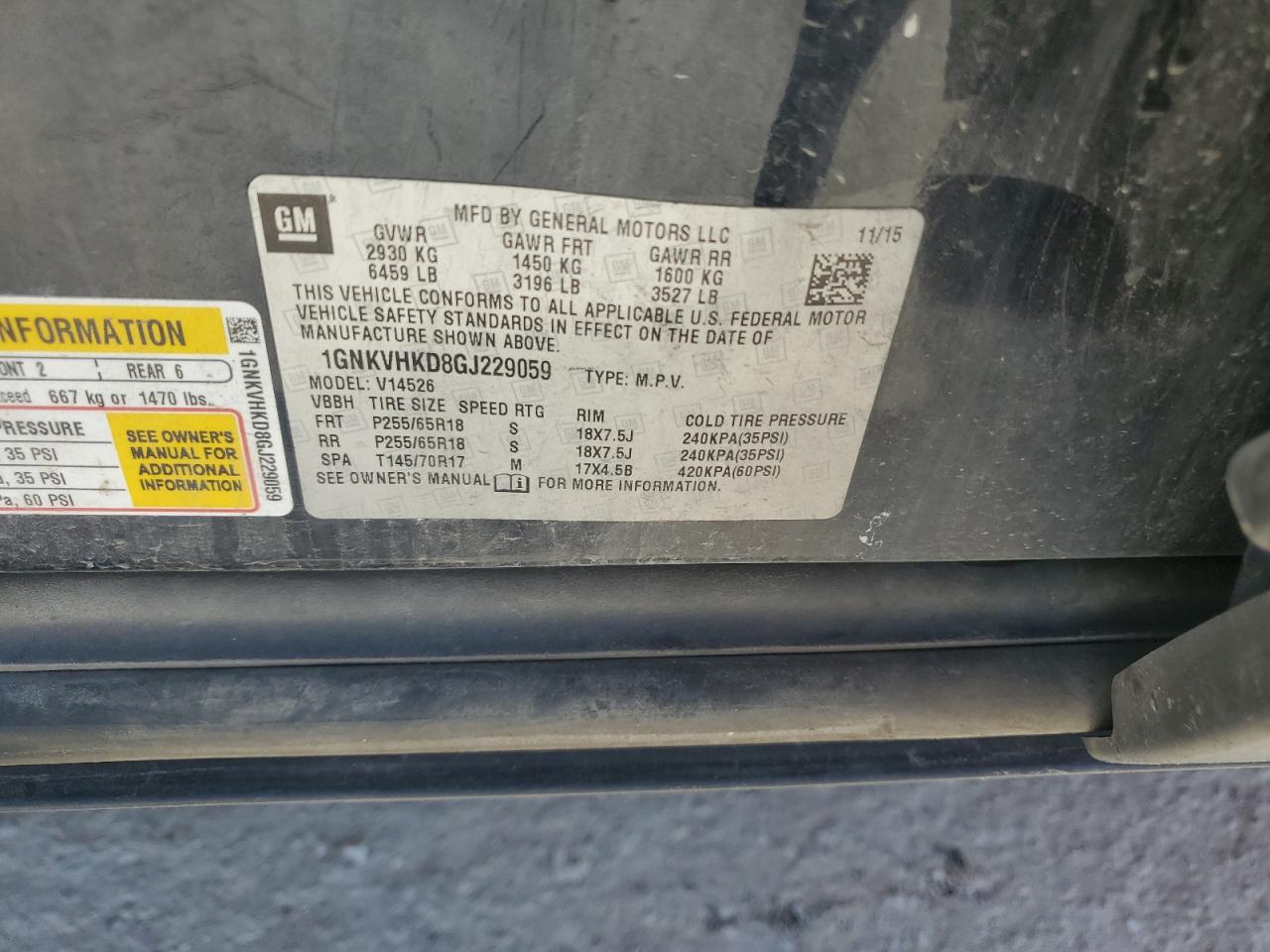 2016 Chevrolet Traverse Lt VIN: 1GNKVHKD8GJ229059 Lot: 72028195