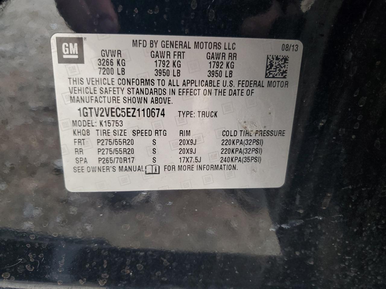 2014 GMC Sierra K1500 Slt VIN: 1GTV2VEC5EZ110674 Lot: 80303105