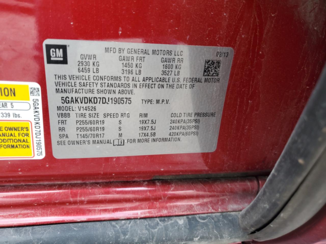 2013 Buick Enclave VIN: 5GAKVDKD7DJ190575 Lot: 80387835