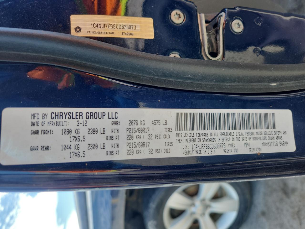 2012 Jeep Patriot Latitude VIN: 1C4NJRFB8CD638073 Lot: 68450365