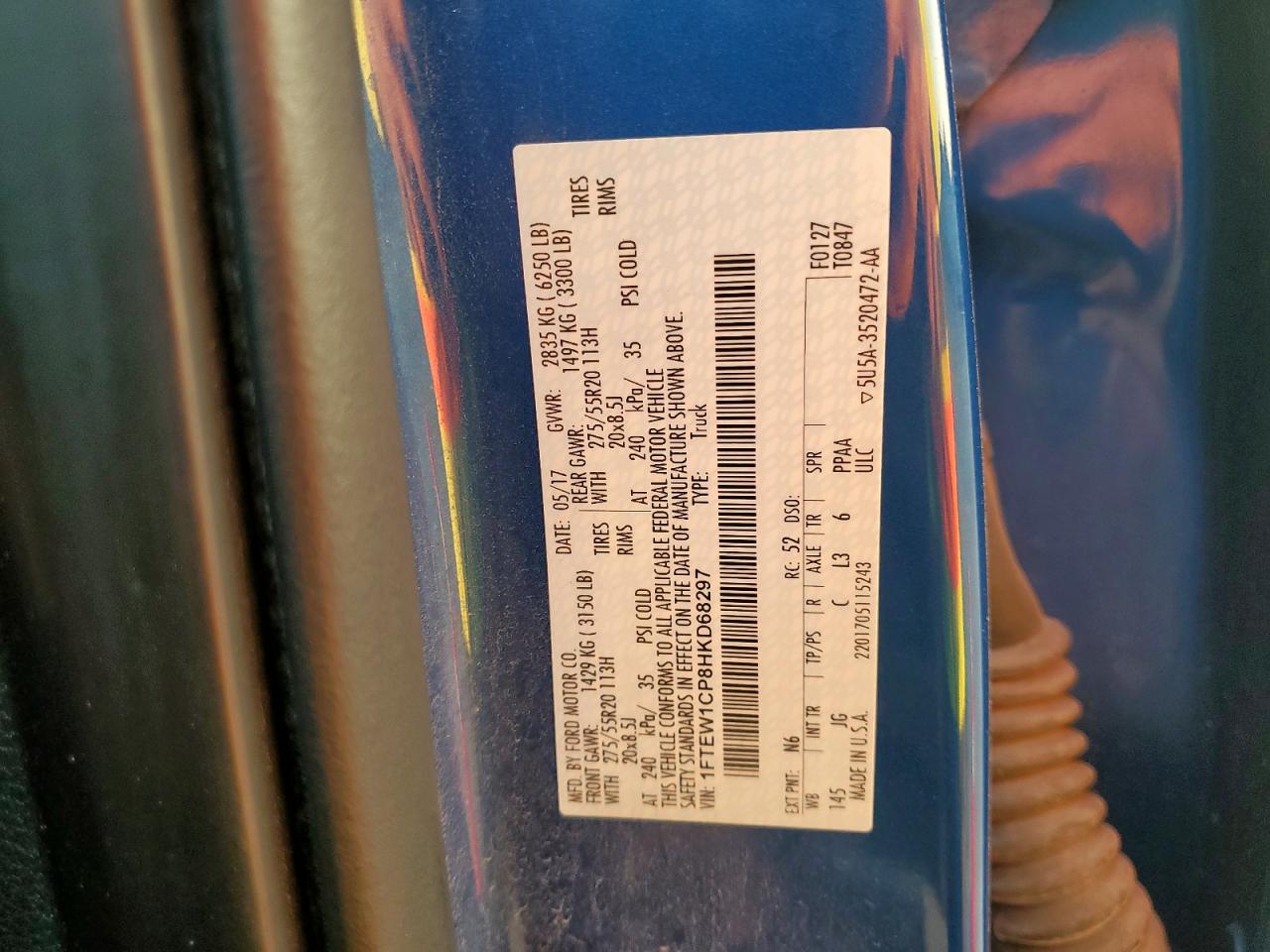 2017 Ford F150 Supercrew VIN: 1FTEW1CP8HKD68297 Lot: 70819435