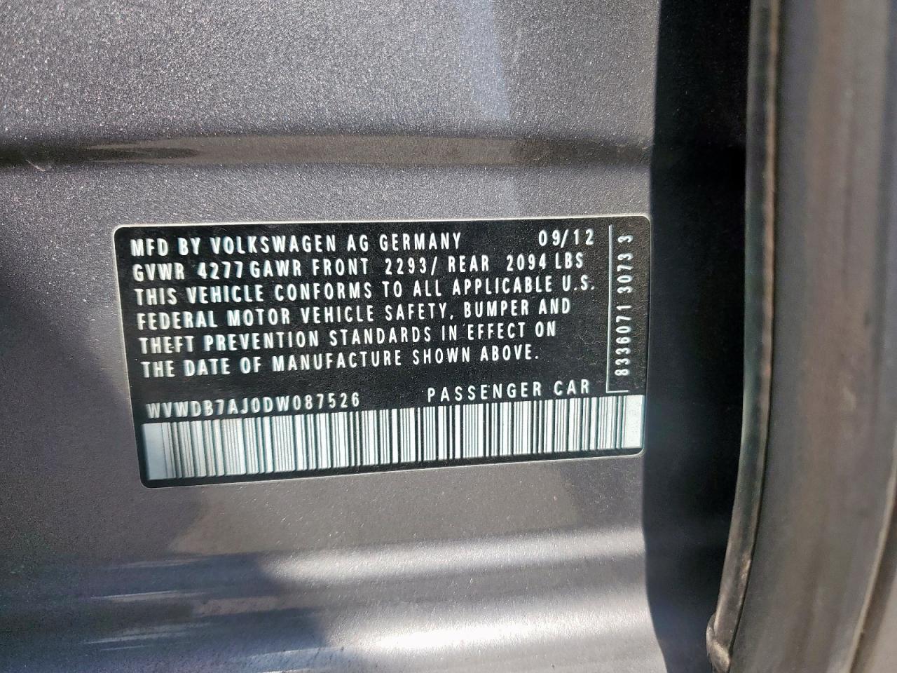 2013 Volkswagen Golf VIN: WVWDB7AJ0DW087526 Lot: 81342255