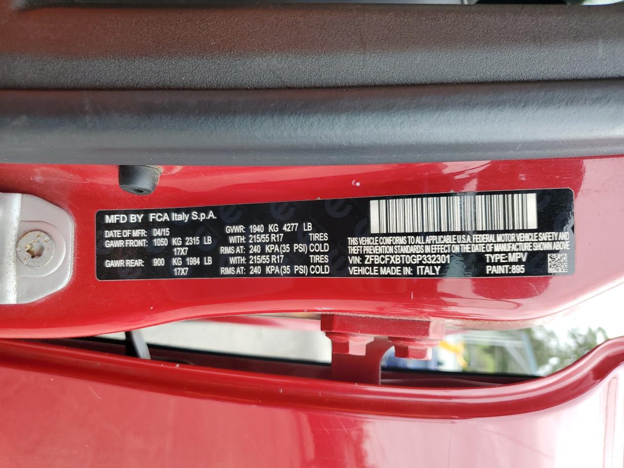 2016 Fiat 500X Easy VIN: ZFBCFXBT0GP332301 Lot: 80753705